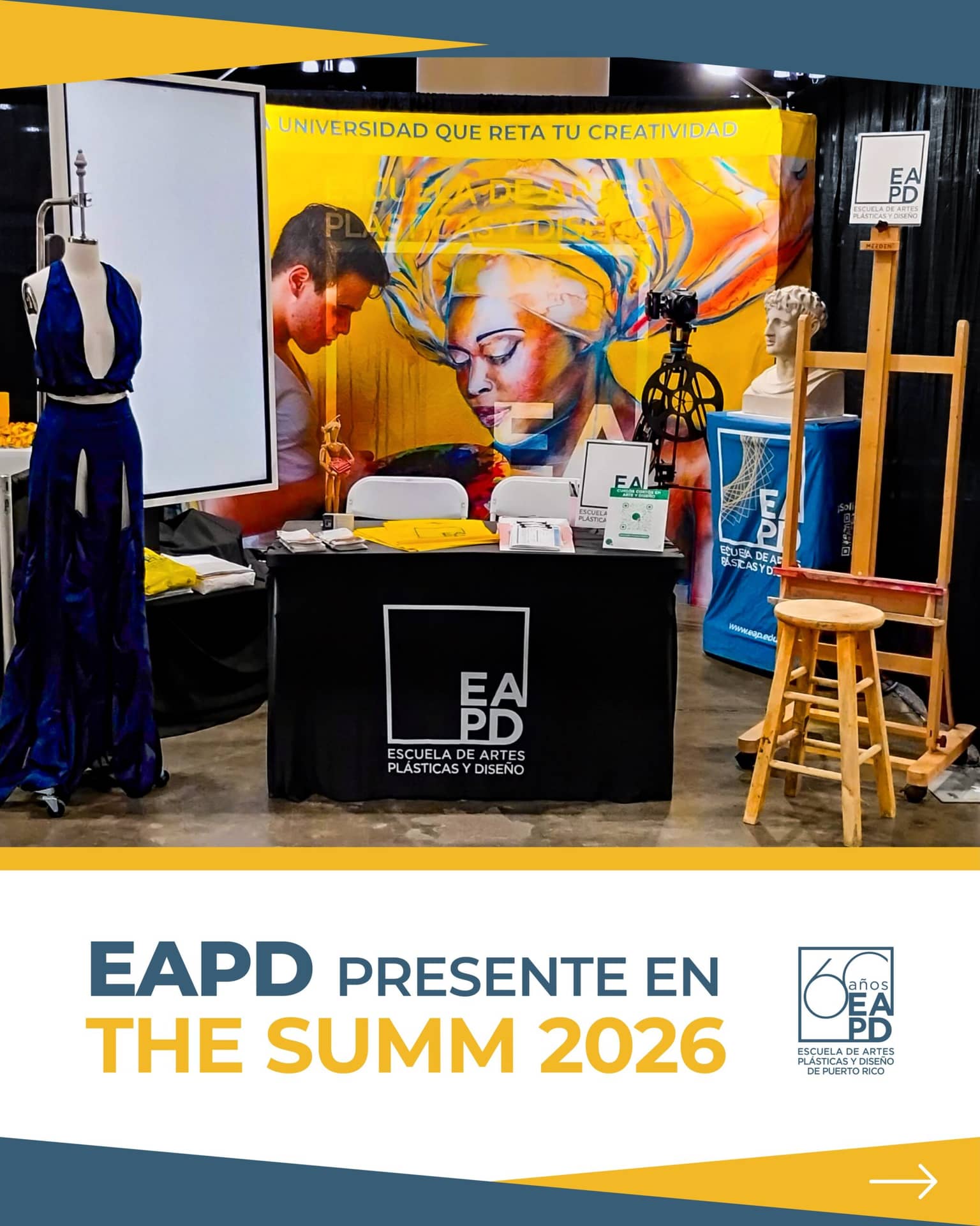 🎨✨ Seguimos acercando el arte y el dise&ntilde;o a nuevas generaciones.  Nuestra participaci&oacute;n en THE SUMM 2026 nos permiti&oacute; dar a conocer las posibilidades de formaci&oacute;n creativa y profesional que nuestros ocho bachilleratos ofrecen a quienes comienzan a explorar su futuro universitario.  Nos alegra continuar abriendo caminos para que m&aacute;s j&oacute;venes descubran hasta d&oacute;nde pueden llevar su talento, ideas y creatividad. 💙💛  &iexcl;Agradecemos a THE SUMM por brindarnos este espacio de encuentro y a todos los que se acercaron a conocernos! ✨  #EAPD #TheSUMM2026 #ArteYDise&ntilde;o #RetaTuCreatividad #PuertoRico