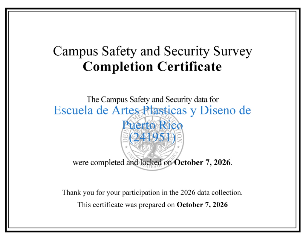 Campus Safety and Security Survey Completion Certificate